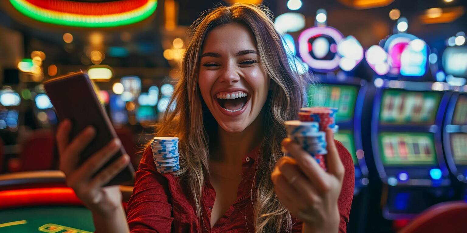 Young woman celebrating Spin96 casino bonuses in Australia