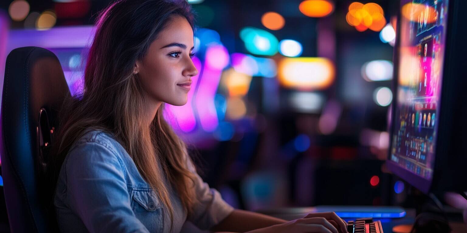 Young woman thrilled by Spin96 gaming experience in Australia